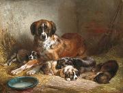 Benno Adam Bernese Mountain Dog and Her Pups oil on canvas